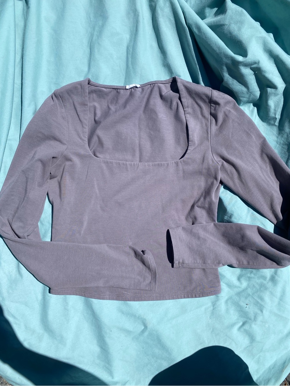 Garage grey Square Neck Long Sleeve Top